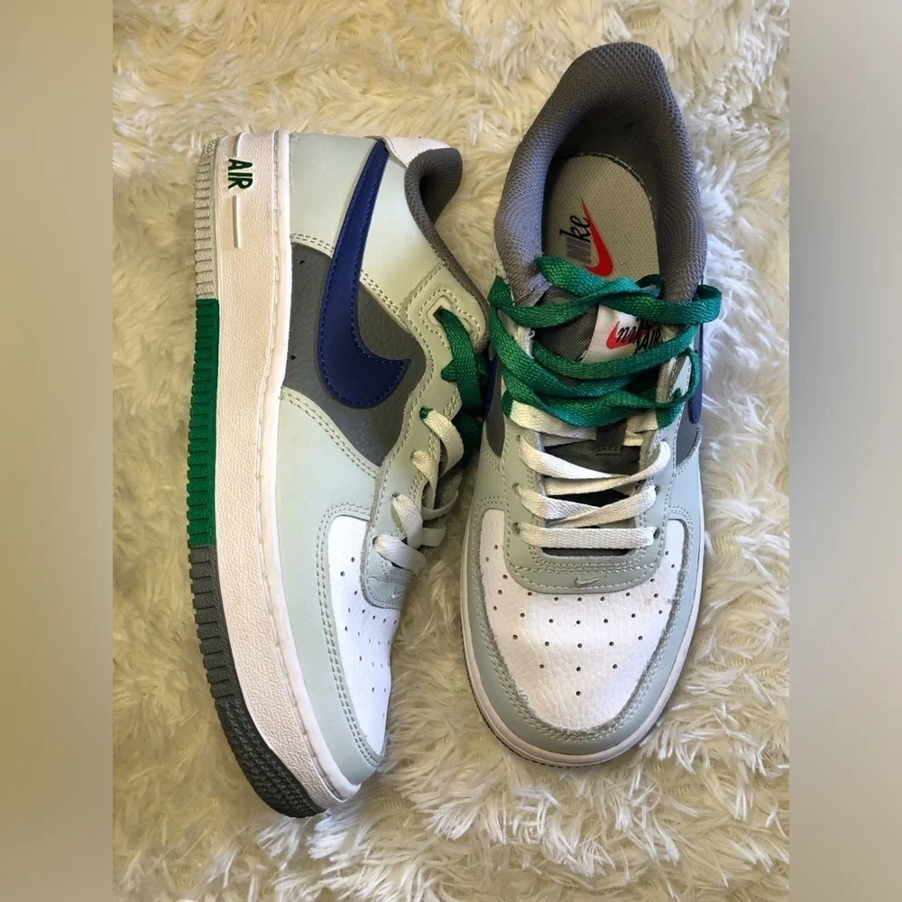 Nike Air Force 1 Low LV8 Light Green Remix (GS) Nike- White, Green, and Blue 5.5